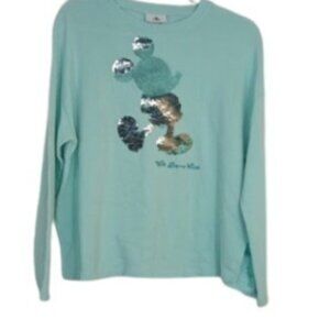 Authentic Disney World Parks Womens Lightweight Sweatshirt Mint Sequin Mickey S